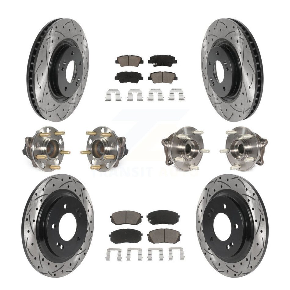 Front Rear Hub Bearings Assembly Coated Disc Brake Rotors And Ceramic Pads Kit (10Pc) For 2015 Hyundai Sonata GAS engine With Power Operated Parking KBB-119891