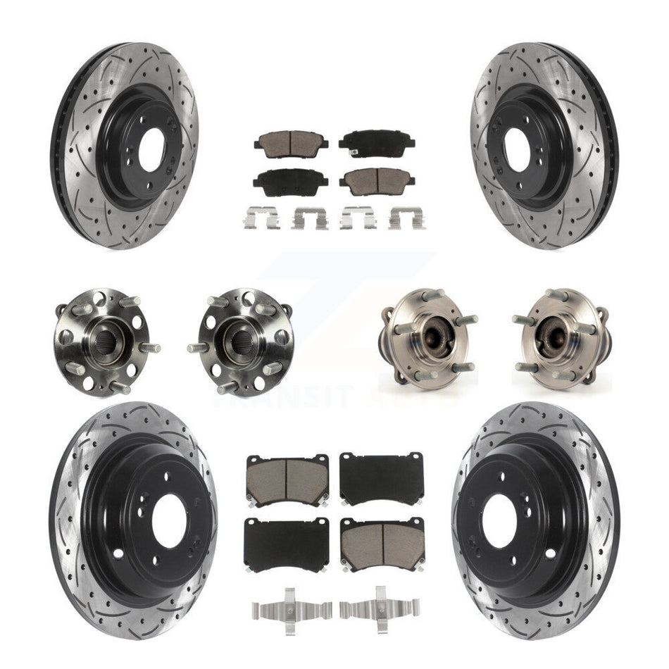 Front Rear Hub Bearings Assembly Coated Disc Brake Rotors And Ceramic Pads Kit (10Pc) For Hyundai Genesis KBB-119896