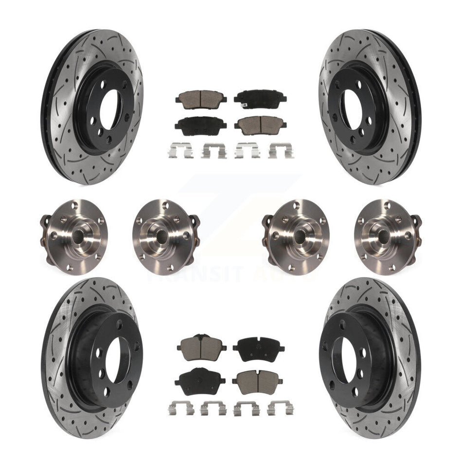 Front Rear Hub Bearings Assembly Coated Disc Brake Rotors And Ceramic Pads Kit (10Pc) For Mini Cooper Countryman Paceman S ALL4 with AWD KBB-119898