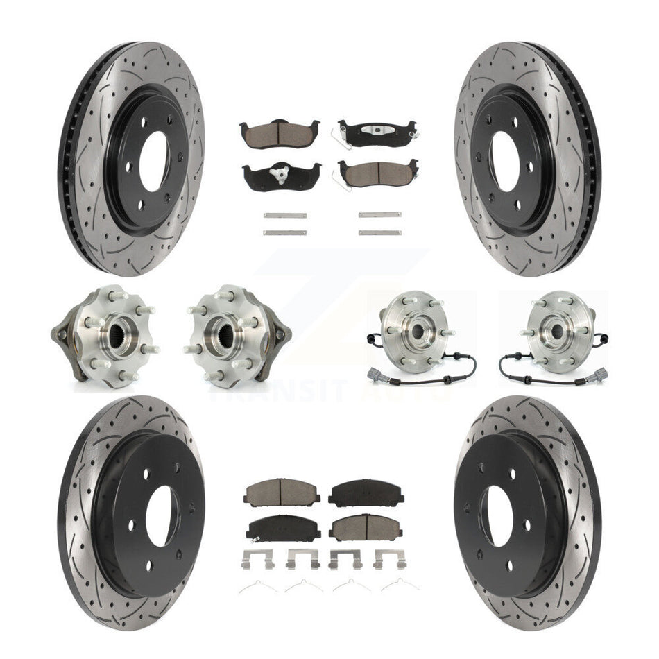 Front Rear Hub Bearings Assembly Coated Disc Brake Rotors And Ceramic Pads Kit (10Pc) For 2008 Nissan Armada AWD 4WD With Internal ABS KBB-119904