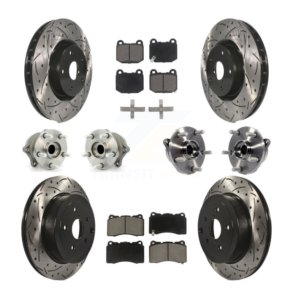 Front Rear Hub Bearings Assembly Coated Disc Brake Rotors And Ceramic Pads Kit (10Pc) For Subaru Impreza WRX STI KBB-119908