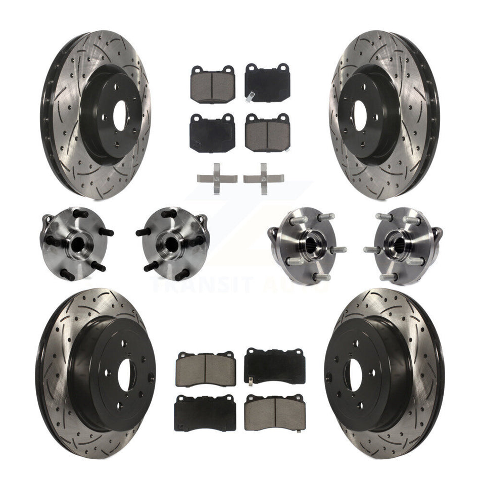 Front Rear Hub Bearings Assembly Coated Disc Brake Rotors And Ceramic Pads Kit (10Pc) For 2008-2012 Subaru Impreza WRX STI KBB-119913