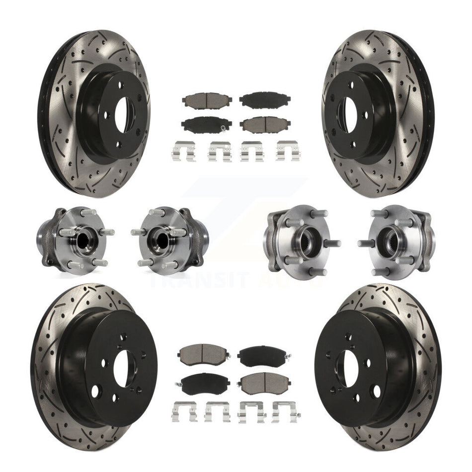 Front Rear Hub Bearings Assembly Coated Disc Brake Rotors And Ceramic Pads Kit (10Pc) For Subaru Impreza KBB-119923