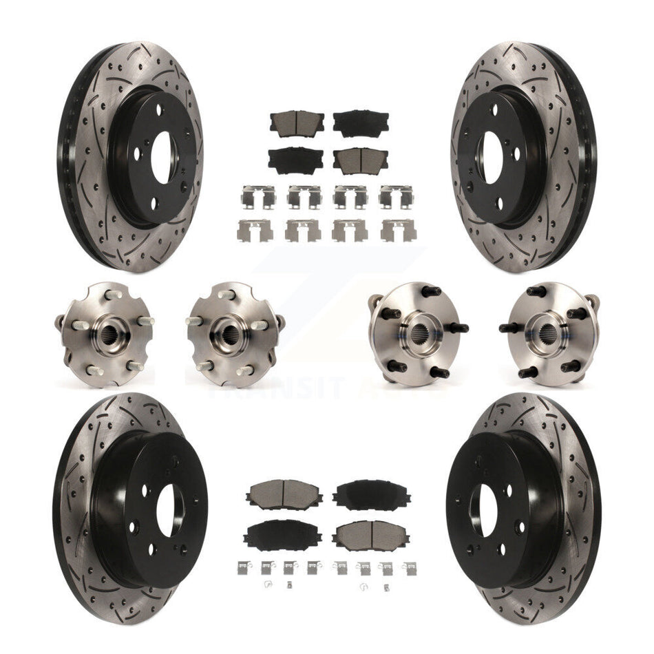 Front Rear Hub Bearings Assembly Coated Disc Brake Rotors And Ceramic Pads Kit (10Pc) For Toyota RAV4 Without 3rd Row Seating KBB-119926
