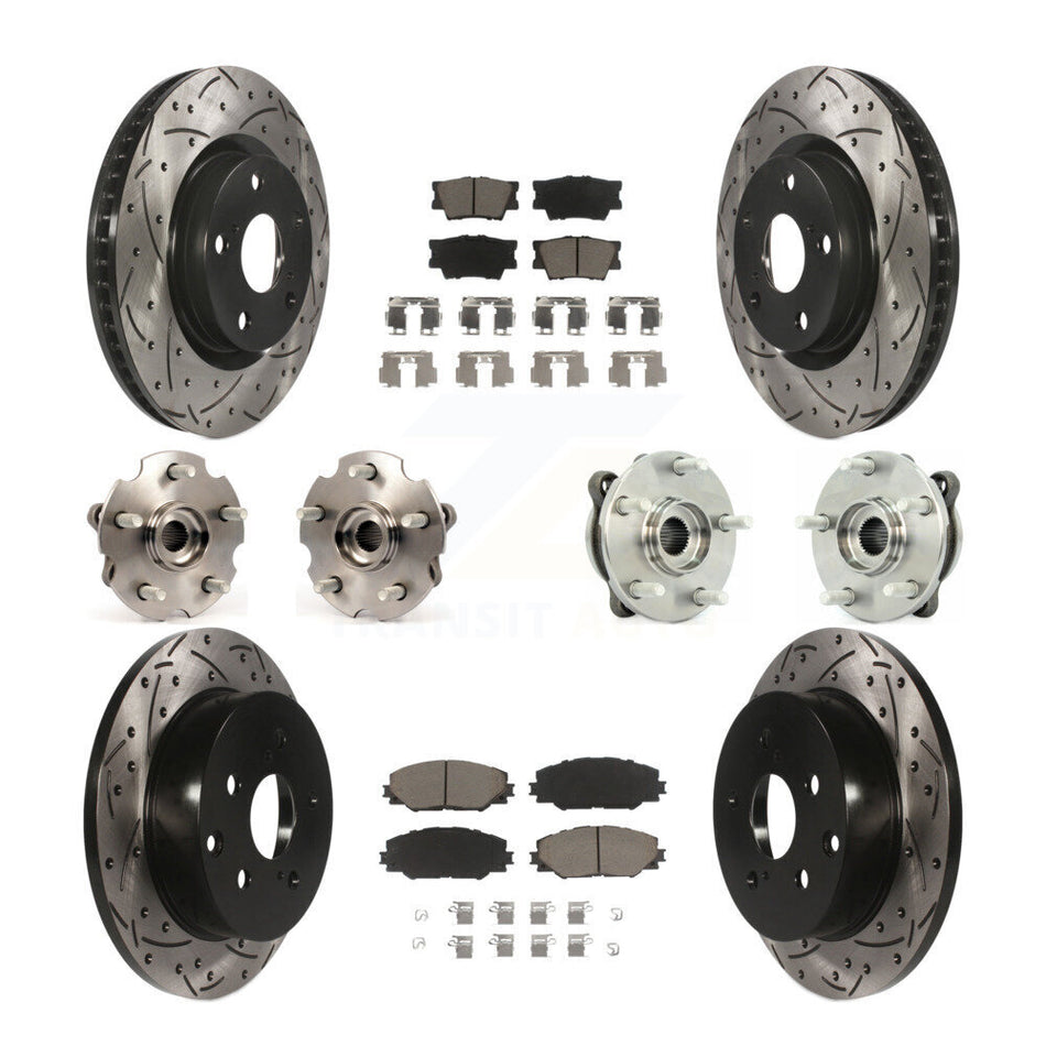 Front Rear Hub Bearings Assembly Coated Disc Brake Rotors And Ceramic Pads Kit (10Pc) For Toyota RAV4 KBB-119927
