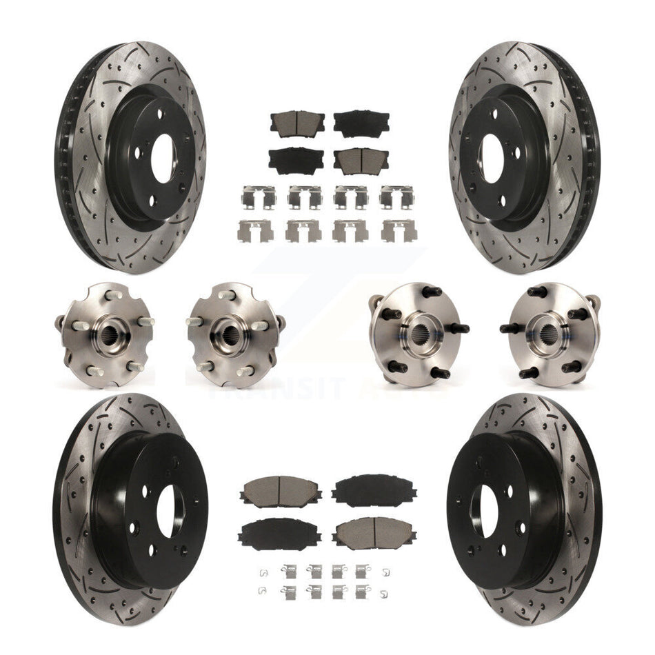Front Rear Hub Bearings Assembly Coated Disc Brake Rotors And Ceramic Pads Kit (10Pc) For Toyota RAV4 With 3rd Row Seating KBB-119928