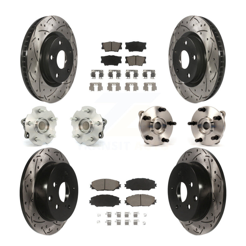 Front Rear Hub Bearings Assembly Coated Disc Brake Rotors And Ceramic Pads Kit (10Pc) For Toyota RAV4 With 3rd Row Seating KBB-119930
