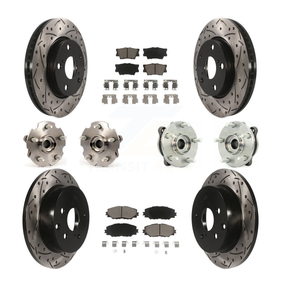Front Rear Hub Bearings Assembly Coated Disc Brake Rotors And Ceramic Pads Kit (10Pc) For 2013-2018 Toyota RAV4 LE with AWD KBB-119931