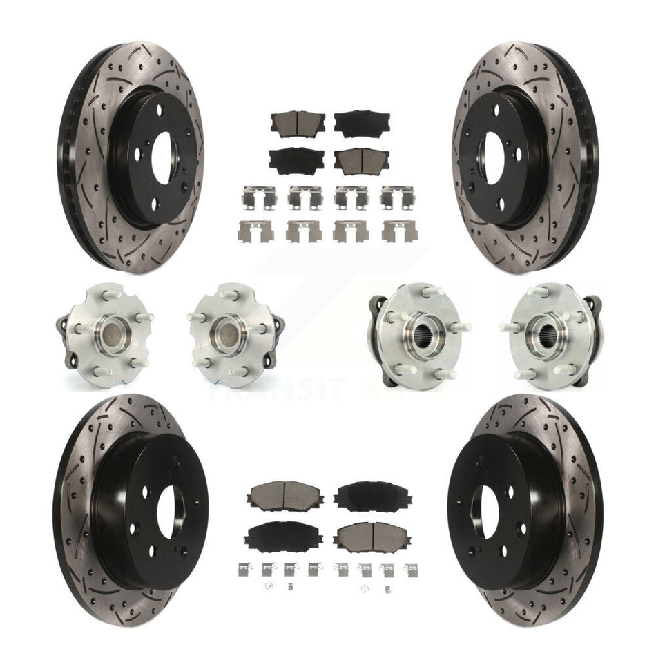 Front Rear Hub Bearings Assembly Coated Disc Brake Rotors And Ceramic Pads Kit (10Pc) For 2013-2018 Toyota RAV4 LE with FWD KBB-119932