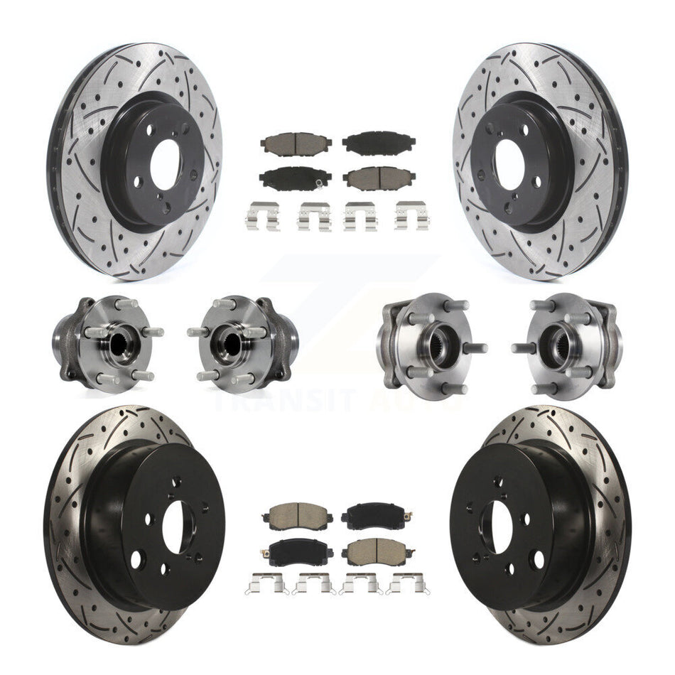 Front Rear Hub Bearings Assembly Coated Disc Brake Rotors And Ceramic Pads Kit (10Pc) For 2017-2019 Subaru Impreza With 276mm Diameter Rotor KBB-119933