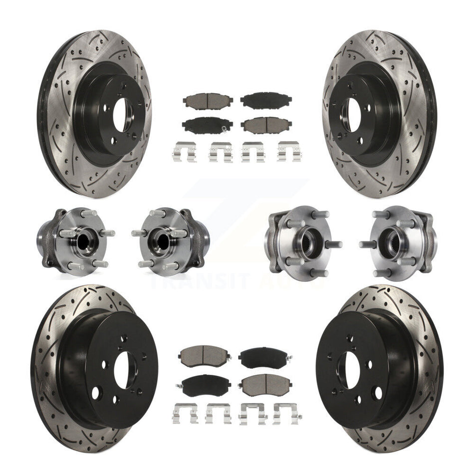 Front Rear Hub Bearings Assembly Coated Disc Brake Rotors And Ceramic Pads Kit (10Pc) For Subaru Forester Crosstrek XV With 292mm Diameter Rotor KBB-119935