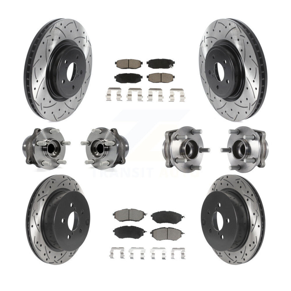 Front Rear Hub Bearings Assembly Coated Disc Brake Rotors And Ceramic Pads Kit (10Pc) For Subaru Forester 2.0L KBB-119936
