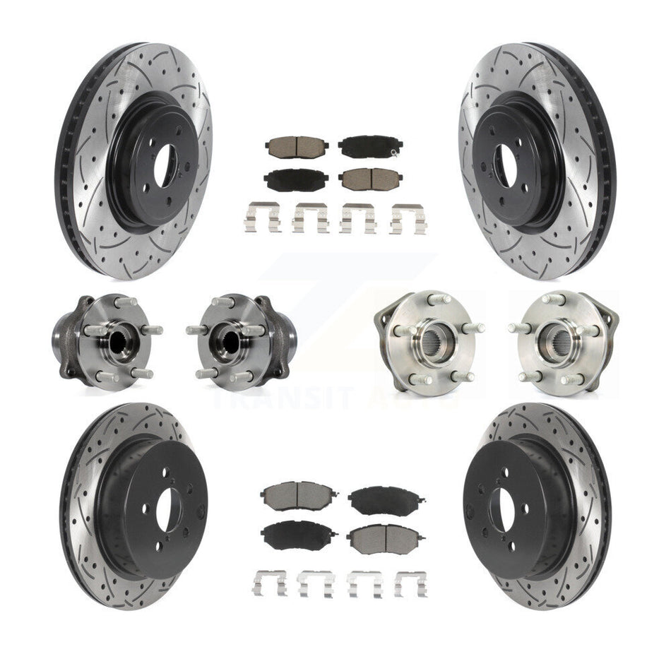 Front Rear Hub Bearings Assembly Coated Disc Brake Rotors And Ceramic Pads Kit (10Pc) For 2014 Subaru Forester 2.0L To 01 14 KBB-119940