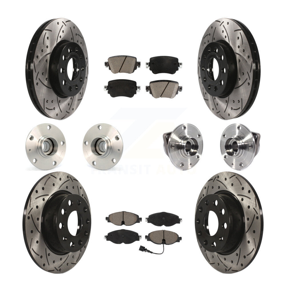 Front Rear Hub Bearing Coated Brake Rotor & Pad Kit (10Pc) For Volkswagen Golf SportWagen KBB-119954