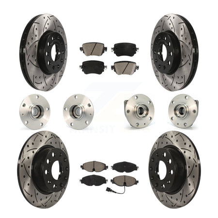 Front Rear Hub Bearing Coated Brake Rotor & Pad Kit (10Pc) For Volkswagen Golf SportWagen KBB-119955