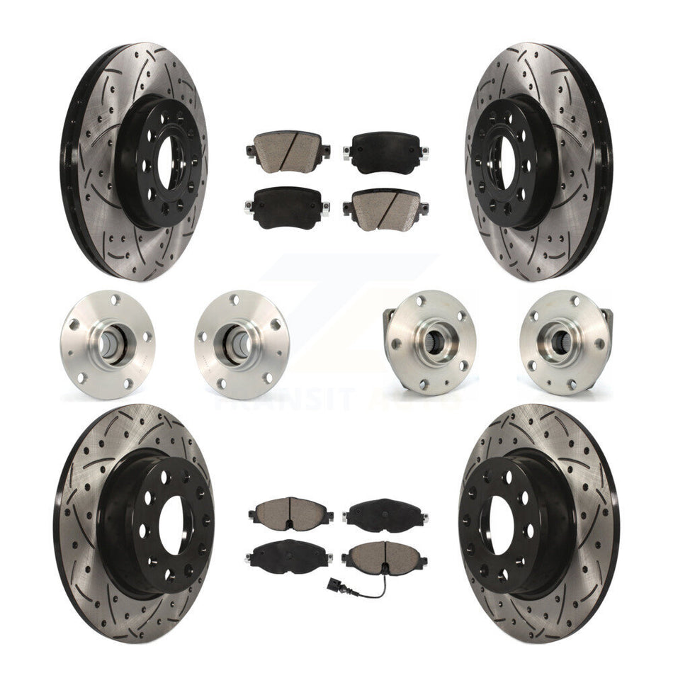 Front Rear Hub Bearing Coated Brake Rotor & Pad Kit (10Pc) For Volkswagen Golf SportWagen KBB-119955