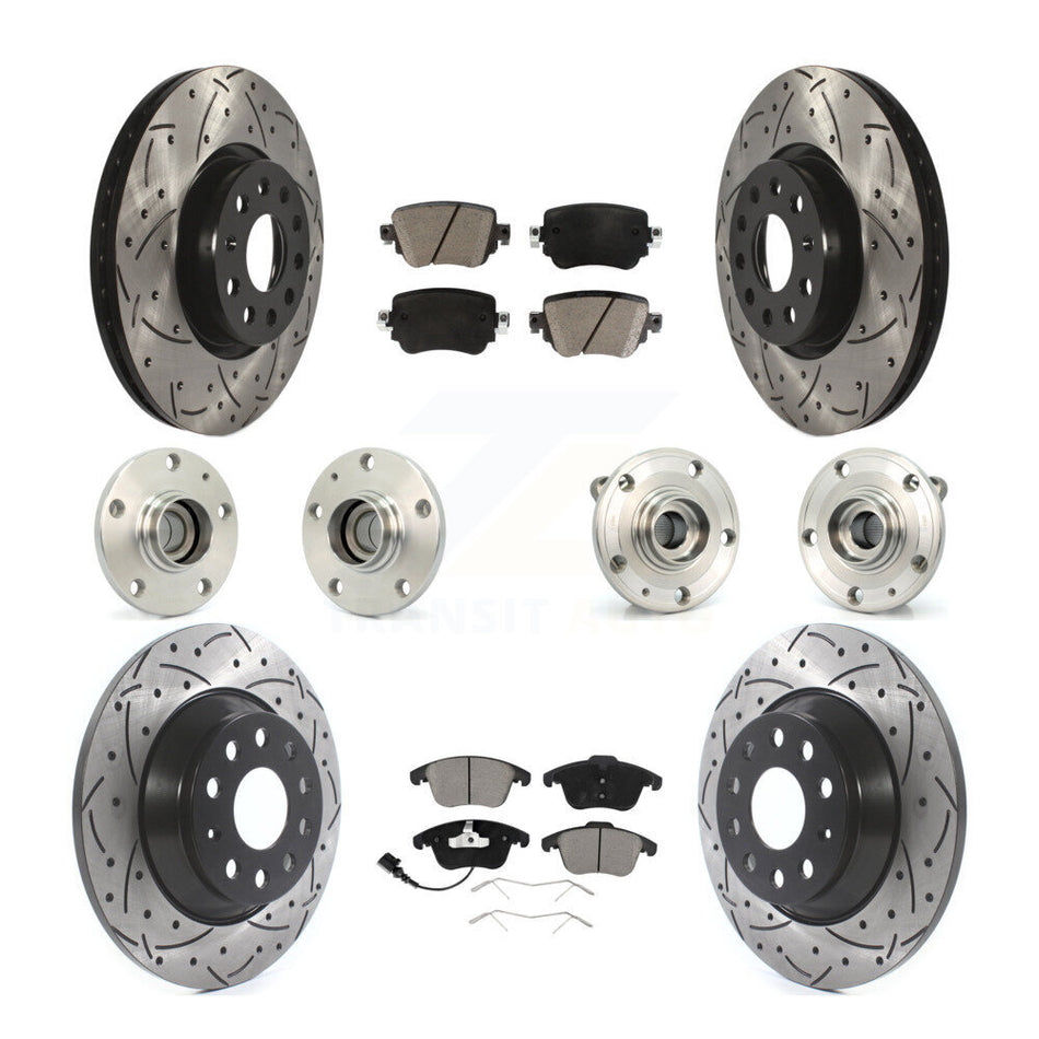 Front Rear Hub Bearings Assembly Coated Disc Brake Rotors And Ceramic Pads Kit (10Pc) For 2016-2018 Audi Q3 KBB-119957