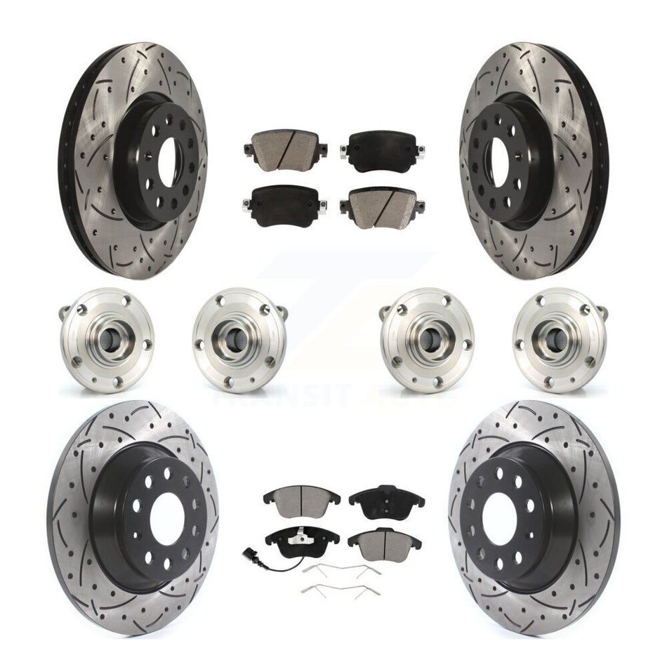 Front Rear Hub Bearings Assembly Coated Disc Brake Rotors And Ceramic Pads Kit (10Pc) For Audi Q3 Quattro KBB-119959