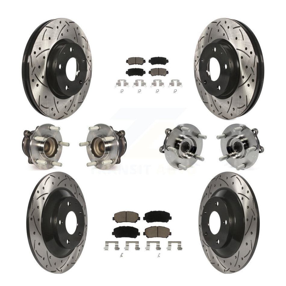 Front Rear Hub Bearings Assembly Coated Disc Brake Rotors And Ceramic Pads Kit (10Pc) For Mazda CX-5 FWD KBB-119960