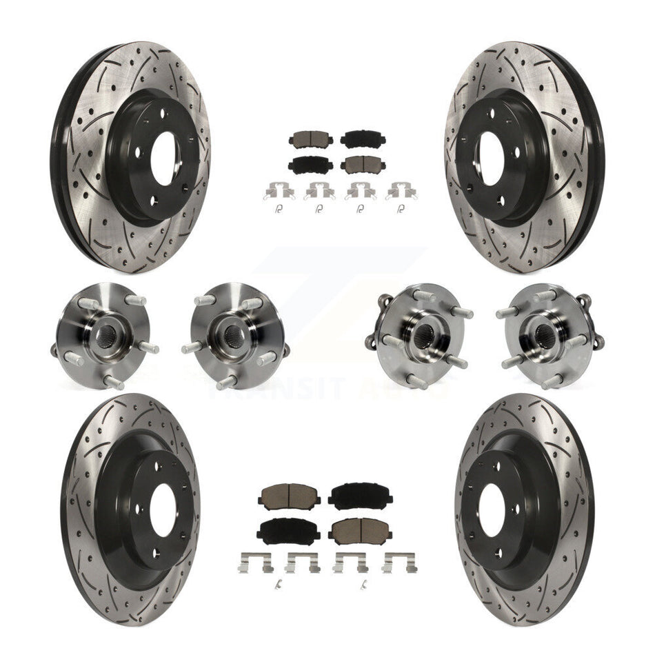 Front Rear Hub Bearings Assembly Coated Disc Brake Rotors And Ceramic Pads Kit (10Pc) For Mazda CX-5 AWD KBB-119961
