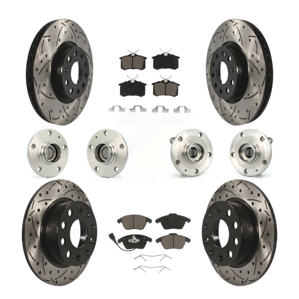 Front Rear Hub Bearings Assembly Coated Disc Brake Rotors And Ceramic Pads Kit (10Pc) For Volkswagen Jetta Beetle KBB-119969