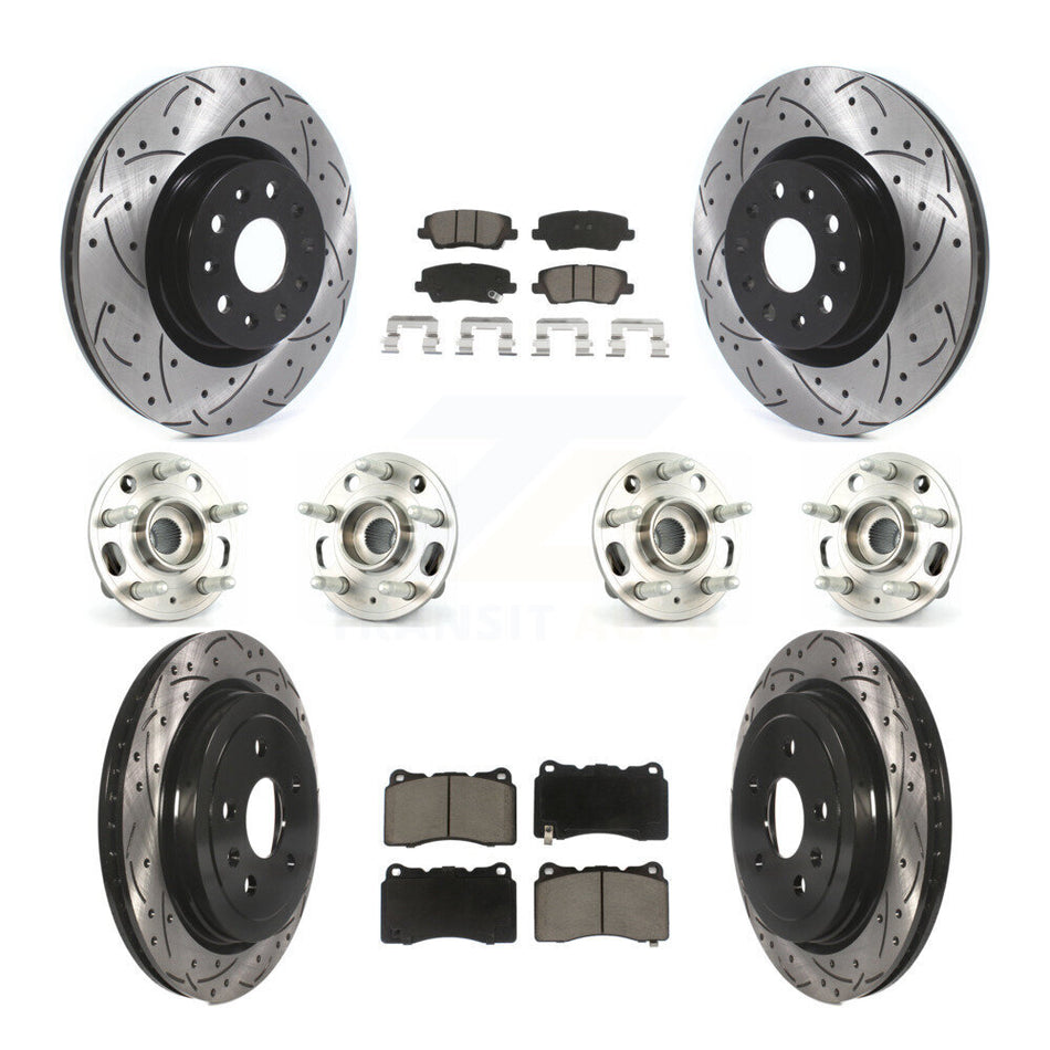 Front Rear Hub Bearings Assembly Coated Disc Brake Rotors And Ceramic Pads Kit (10Pc) For Cadillac CTS With 18" Factory Wheels KBB-119975