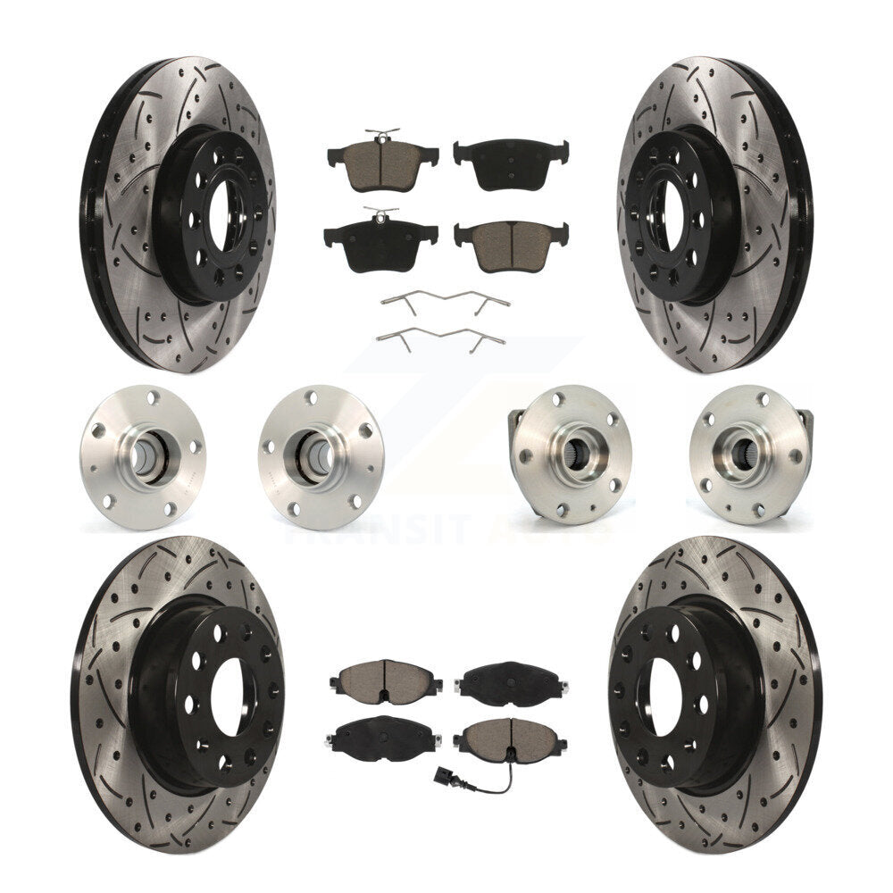 Front Rear Hub Bearing Coated Brake Rotor Pads Kit (10Pc) For 2015-2019 Volkswagen e-Golf KBB-119983