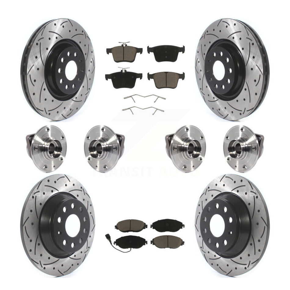 Front Rear Hub Bearings Assembly Coated Disc Brake Rotors And Ceramic Pads Kit (10Pc) For 2018-2020 Volkswagen Tiguan KBB-119988
