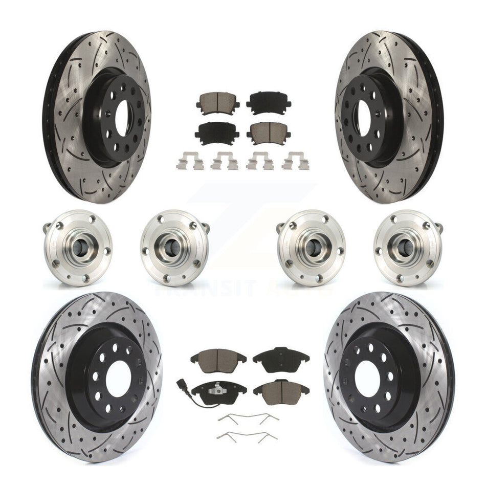 Front Rear Hub Bearings Assembly Coated Disc Brake Rotors And Ceramic Pads Kit (10Pc) For 2009-2010 Volkswagen Passat CC AWD With 312mm Diameter Rotor KBB-119998