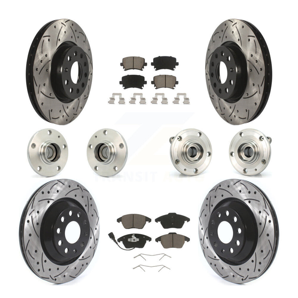 Front Rear Hub Bearings Assembly Coated Disc Brake Rotors And Ceramic Pads Kit (10Pc) For 2009-2010 Volkswagen Passat CC FWD With 312mm Diameter Rotor KBB-119999