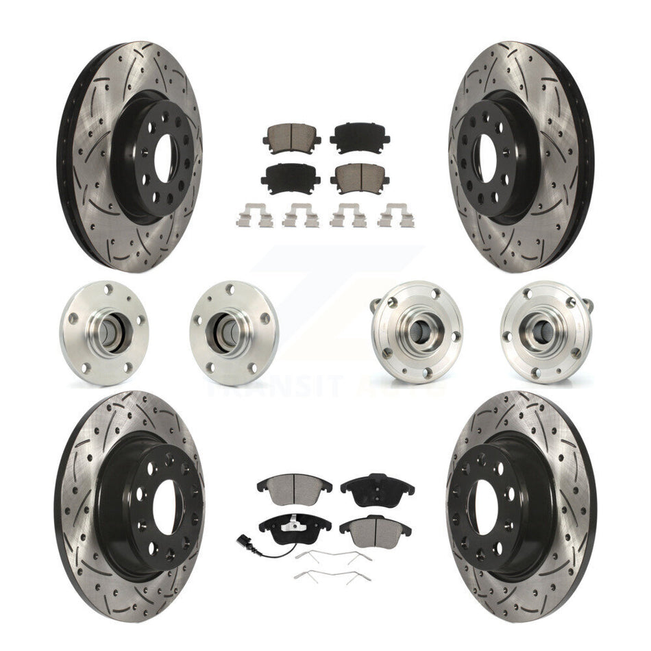 Front Rear Hub Bearings Assembly Coated Disc Brake Rotors And Ceramic Pads Kit (10Pc) For Volkswagen Tiguan Audi Q3 KBB-120003