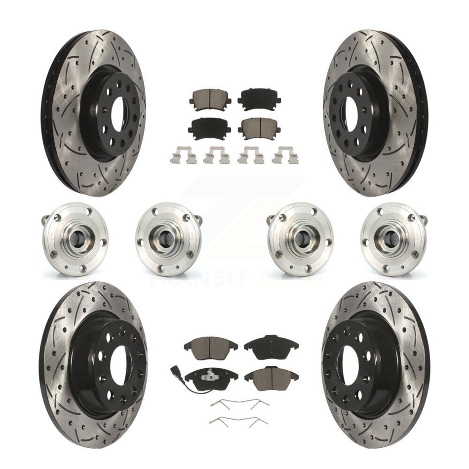 Front Rear Hub Bearings Assembly Coated Disc Brake Rotors And Ceramic Pads Kit (10Pc) For Volkswagen Passat Audi A3 Quattro KBB-120005