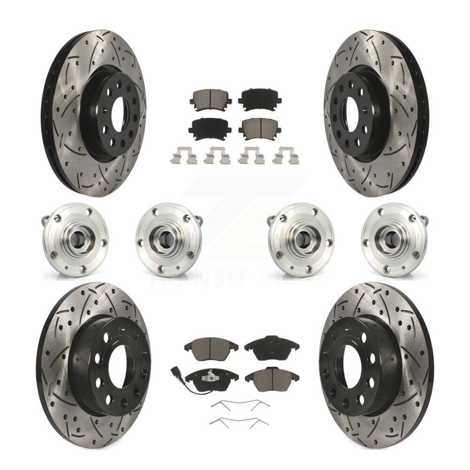 Front Rear Hub Bearings Assembly Coated Disc Brake Rotors And Ceramic Pads Kit (10Pc) For 2008 Audi A3 Quattro With 260mm Diameter Rotor KBB-120009