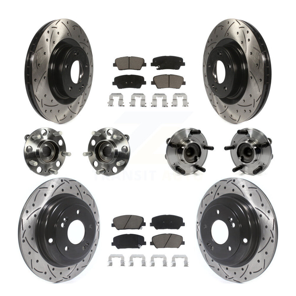 Front Rear Hub Bearings Assembly Coated Disc Brake Rotors And Ceramic Pads Kit (10Pc) For Hyundai Genesis Coupe KBB-120018
