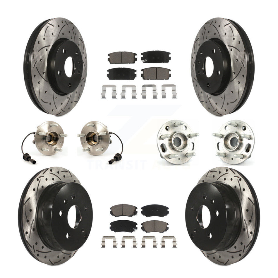 Front Rear Hub Bearings Assembly Coated Disc Brake Rotors And Ceramic Pads Kit (10Pc) For 2010-2017 Chevrolet Equinox GMC Terrain KBB-120020