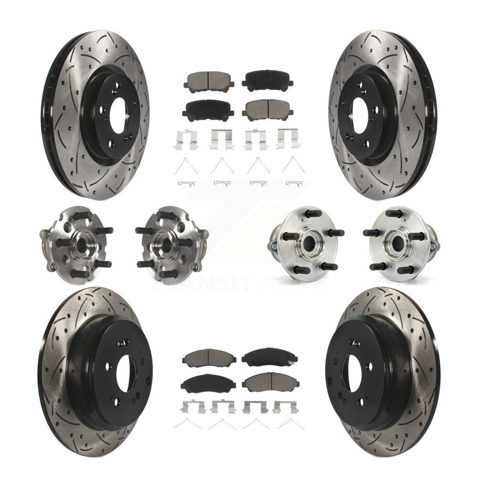 Front Rear Hub Bearings Assembly Coated Disc Brake Rotors And Ceramic Pads Kit (10Pc) For Honda Pilot Acura MDX ZDX KBB-120021