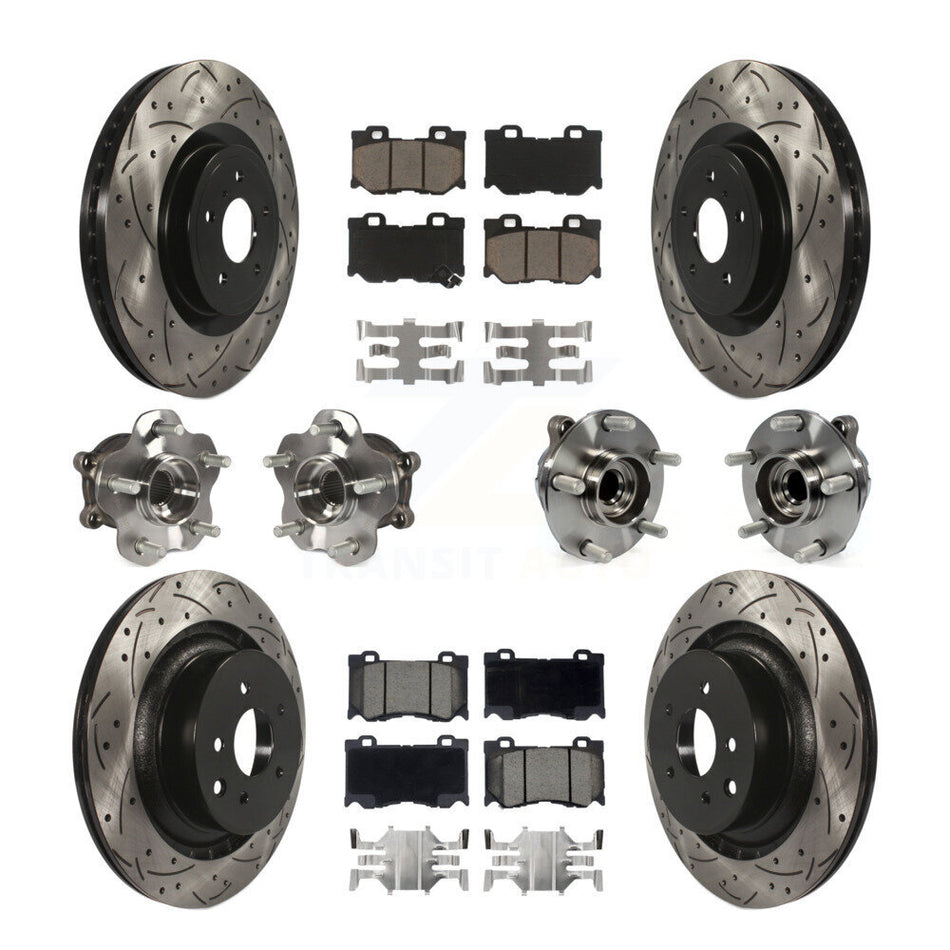 Front Rear Hub Bearings Assembly Coated Disc Brake Rotors And Ceramic Pads Kit (10Pc) For INFINITI G37 Nissan 370Z Q60 KBB-120024