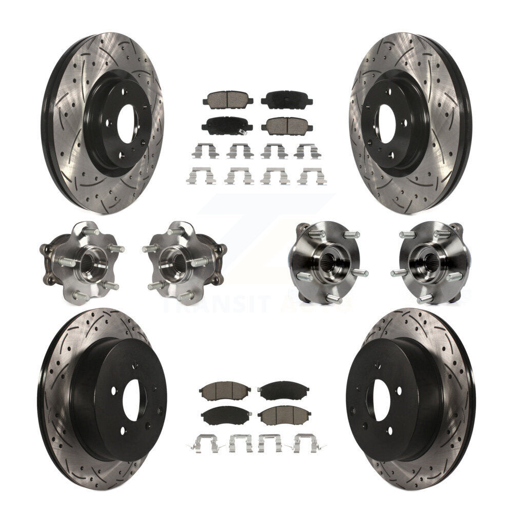 Front Rear Hub Bearing Coated Brake Rotor Pads Kit (10Pc) For 2015-2017 INFINITI QX70 AWD KBB-120034