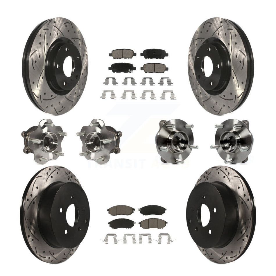 Front Rear Hub Bearing Coated Brake Rotor Pads Kit (10Pc) For 2015-2017 INFINITI QX70 AWD KBB-120034
