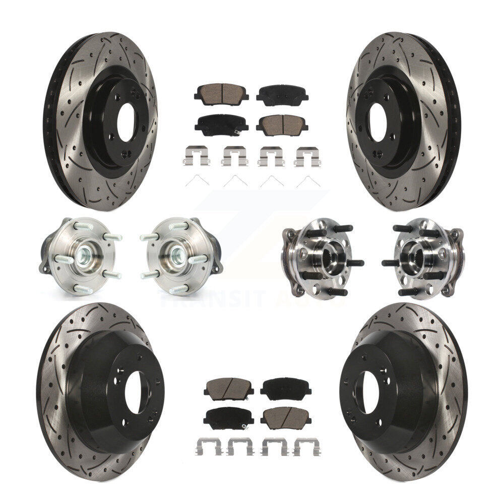 Front Rear Hub Bearing Coated Brake Rotor & Pad Kit (10Pc) For Hyundai Santa Fe Sport FWD KBB-120054