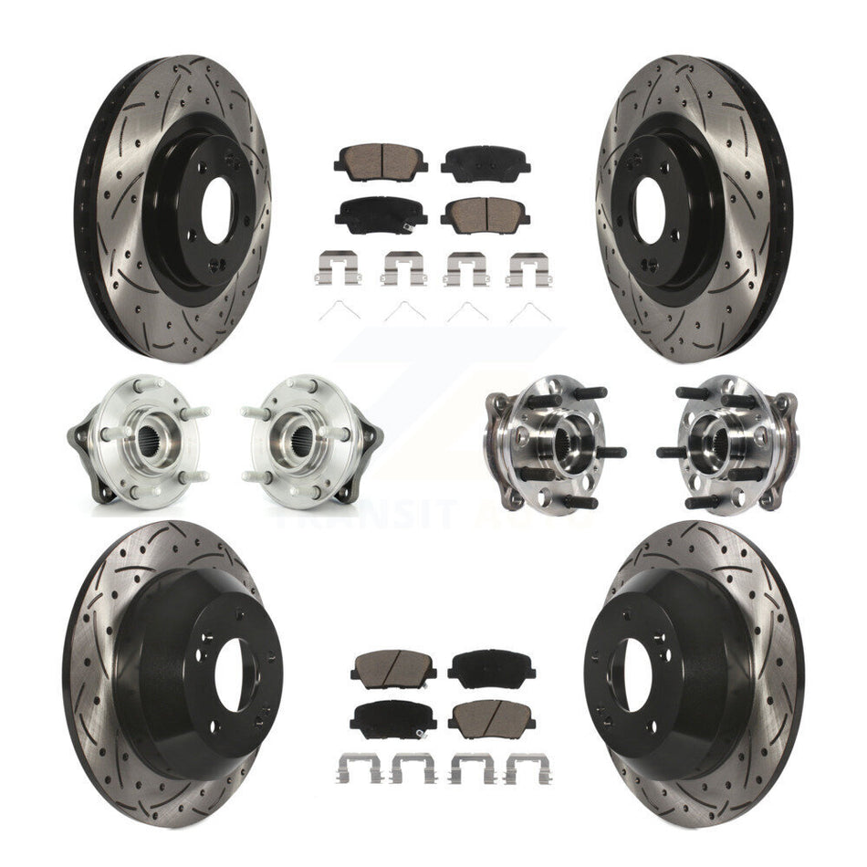 Front Rear Hub Bearing Coated Brake Rotor & Pad Kit (10Pc) For Hyundai Santa Fe Sport AWD KBB-120055