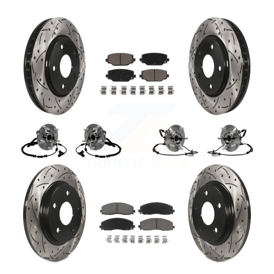 Front Rear Hub Bearings Assembly Coated Disc Brake Rotors And Ceramic Pads Kit (10Pc) For 2017-2018 Dodge Grand Caravan With Single Piston Caliper KBB-120061