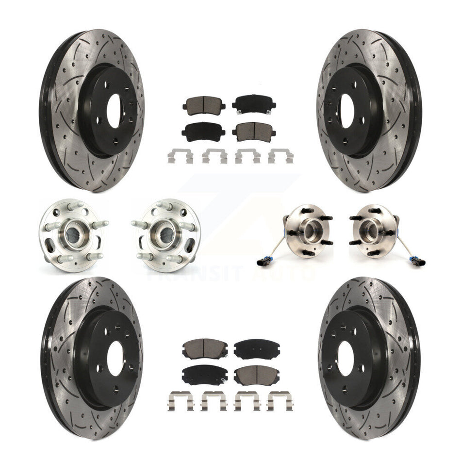 Front Rear Hub Bearings Assembly Coated Disc Brake Rotors And Ceramic Pads Kit (10Pc) For 2010 Buick Allure KBB-120067