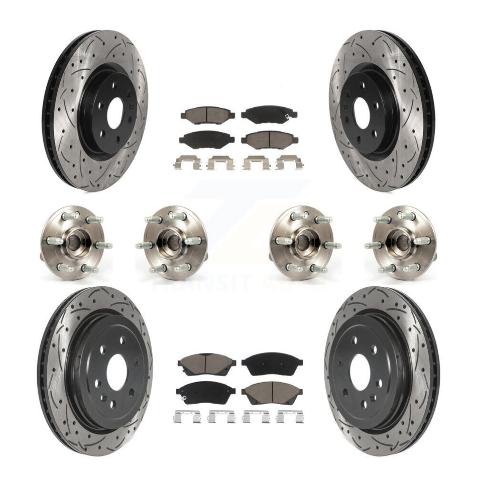 Front Rear Hub Bearings Assembly Coated Disc Brake Rotors And Ceramic Pads Kit (10Pc) For Cadillac SRX Saab 9-4X KBB-120068