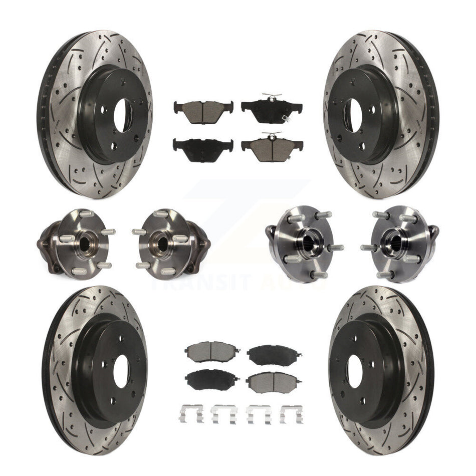 Front Rear Hub Bearings Assembly Coated Disc Brake Rotors And Ceramic Pads Kit (10Pc) For 2015 Subaru Legacy 2.5L KBB-120070