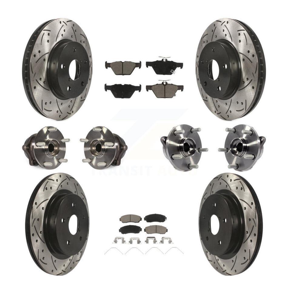 Front Rear Hub Bearings Assembly Coated Disc Brake Rotors And Ceramic Pads Kit (10Pc) For 2016-2019 Subaru Legacy 2.5L KBB-120071