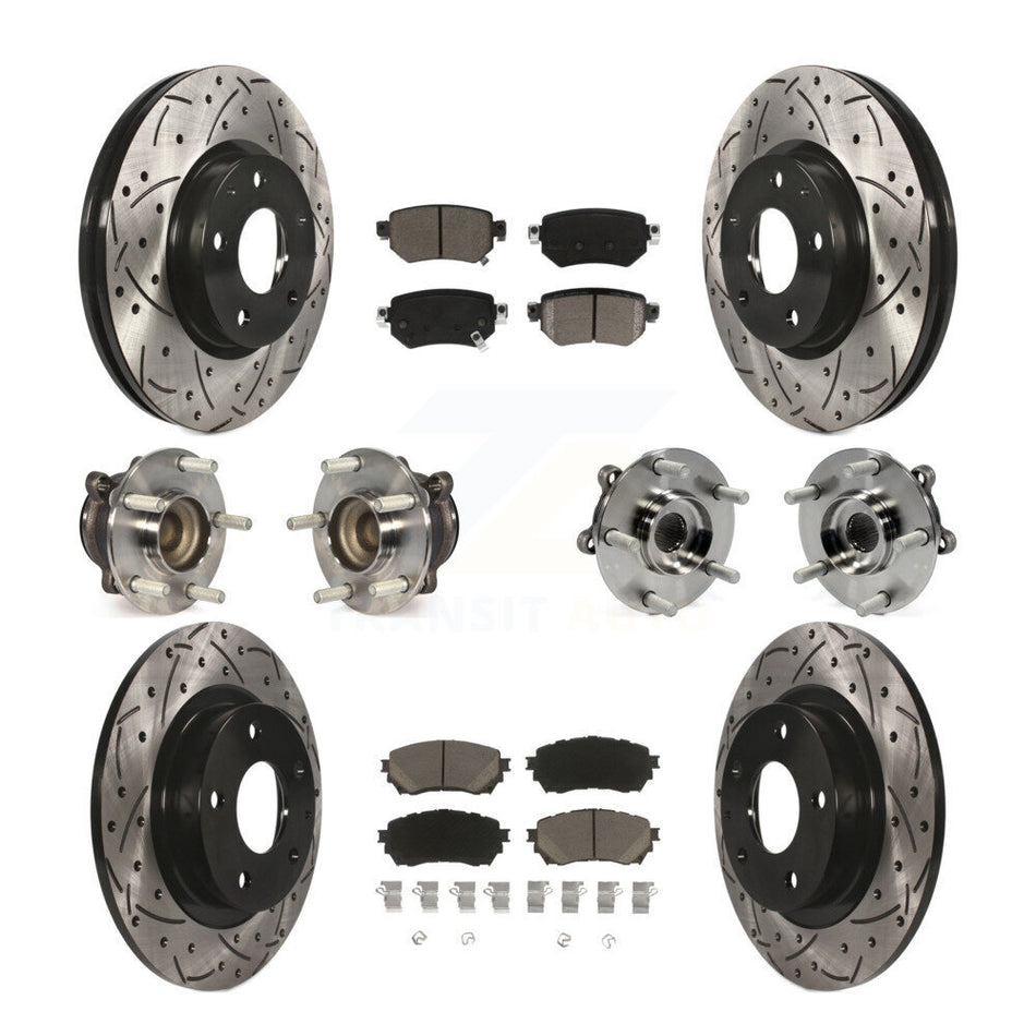 Front Rear Hub Bearings Assembly Coated Disc Brake Rotors And Ceramic Pads Kit (10Pc) For 2016-2018 Mazda 6 KBB-120074