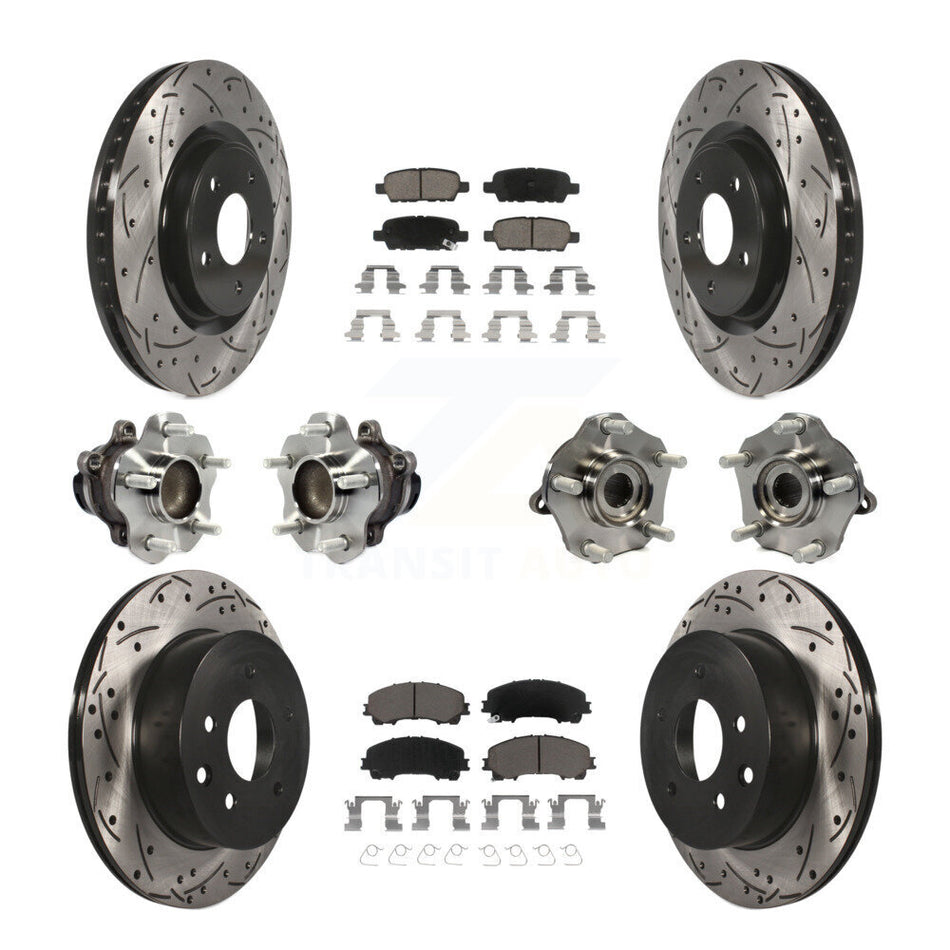 Front Rear Hub Bearings Assembly Coated Disc Brake Rotors And Ceramic Pads Kit (10Pc) For Nissan Rogue KBB-120078