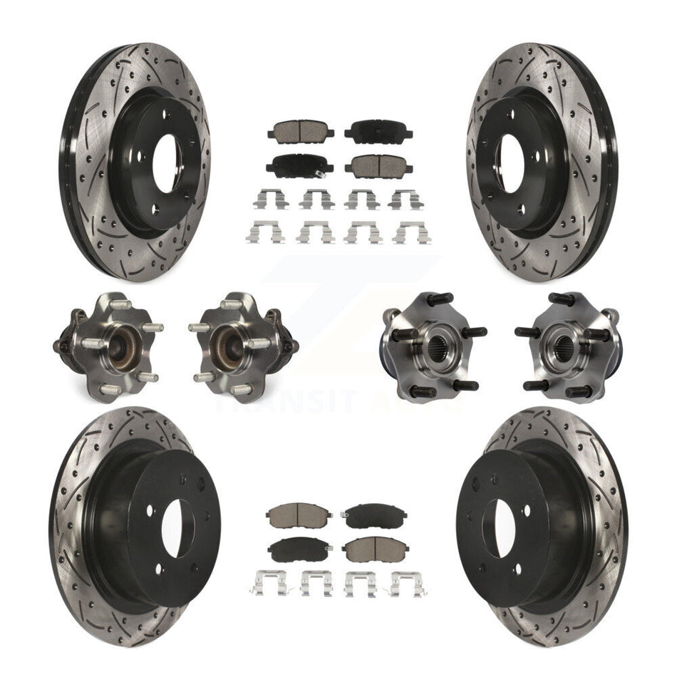 Front Rear Hub Bearings Assembly Coated Disc Brake Rotors And Ceramic Pads Kit (10Pc) For Nissan Sentra KBB-120080