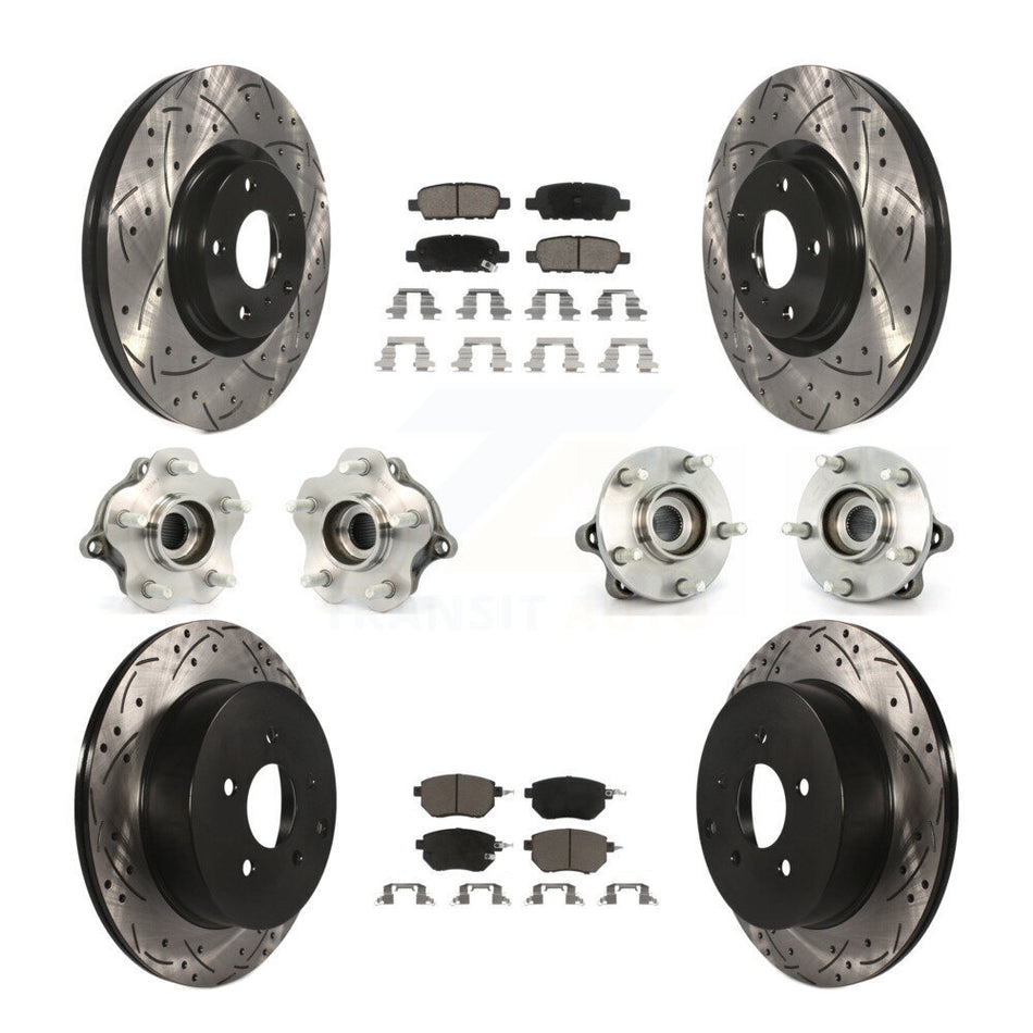 Front Rear Hub Bearings Assembly Coated Disc Brake Rotors And Ceramic Pads Kit (10Pc) For 2005-2007 Nissan Murano AWD KBB-120081